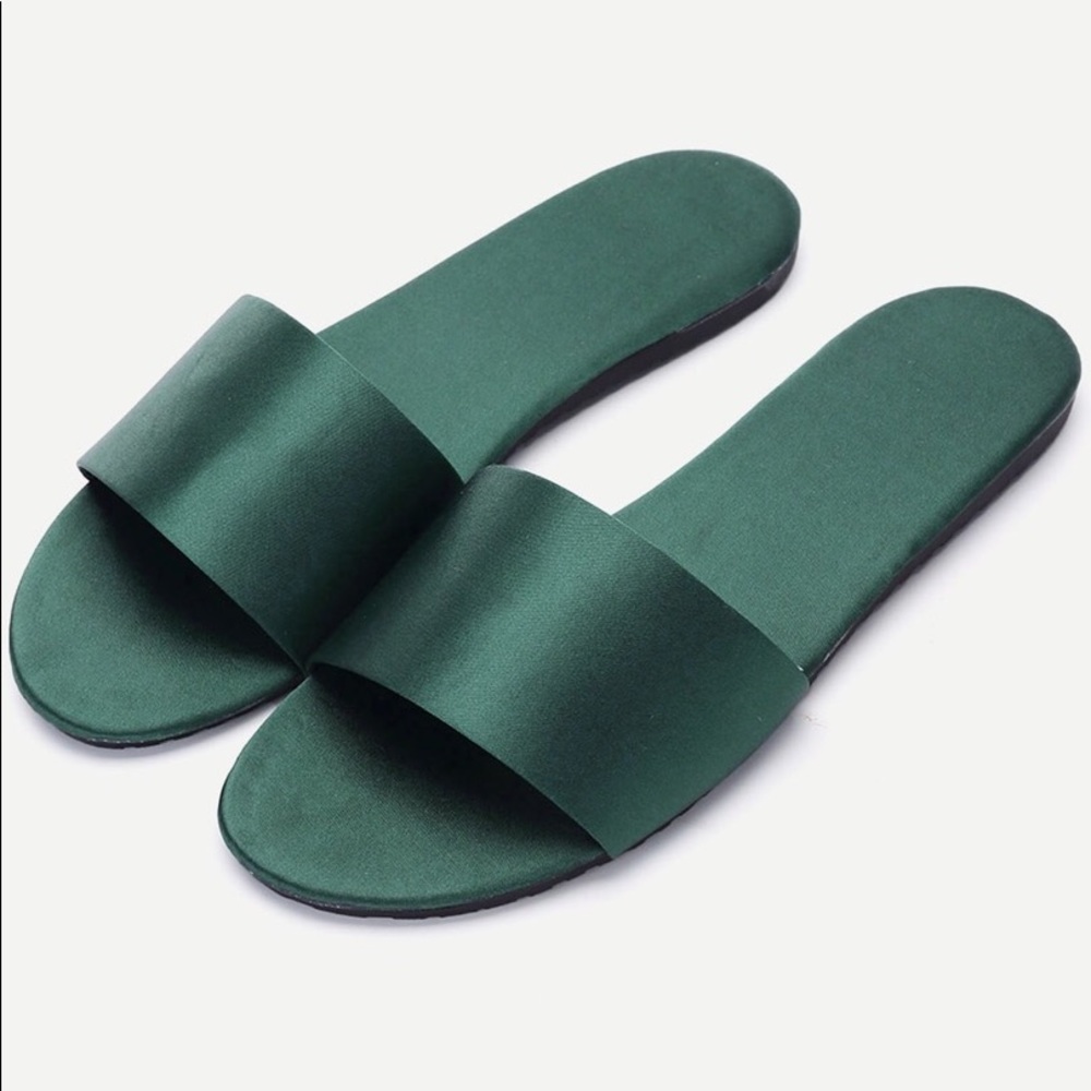 SHEIN // Green Satin Slides